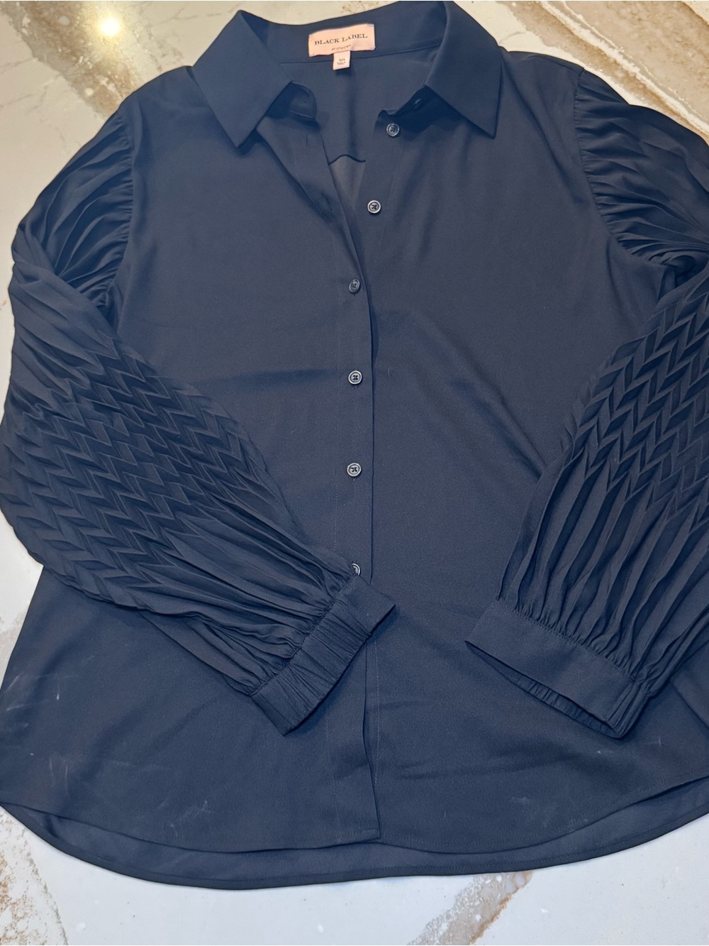 NWOT Black Label Black Long-Sleeve Pleated-Sleeve Shirt size: women’s 10
